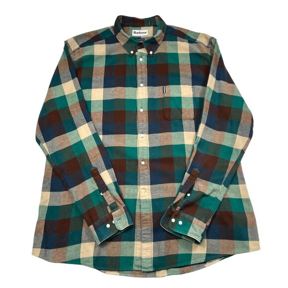 Barbour Men's Maulden Tailored Fit Plaid Cotton Shirt Brown and Teal Size XXL - Picture 1 of 9